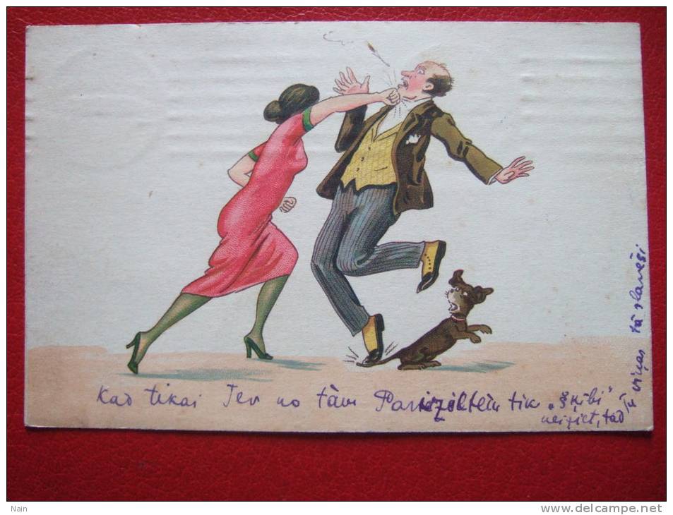 SPORTS - BOXE - HUMORISTIQUE - FEMME BOXANT UN HOMME - CARTE ILLUSTREE - CHIEN - TRES BELLE CARTE -- - Boksen