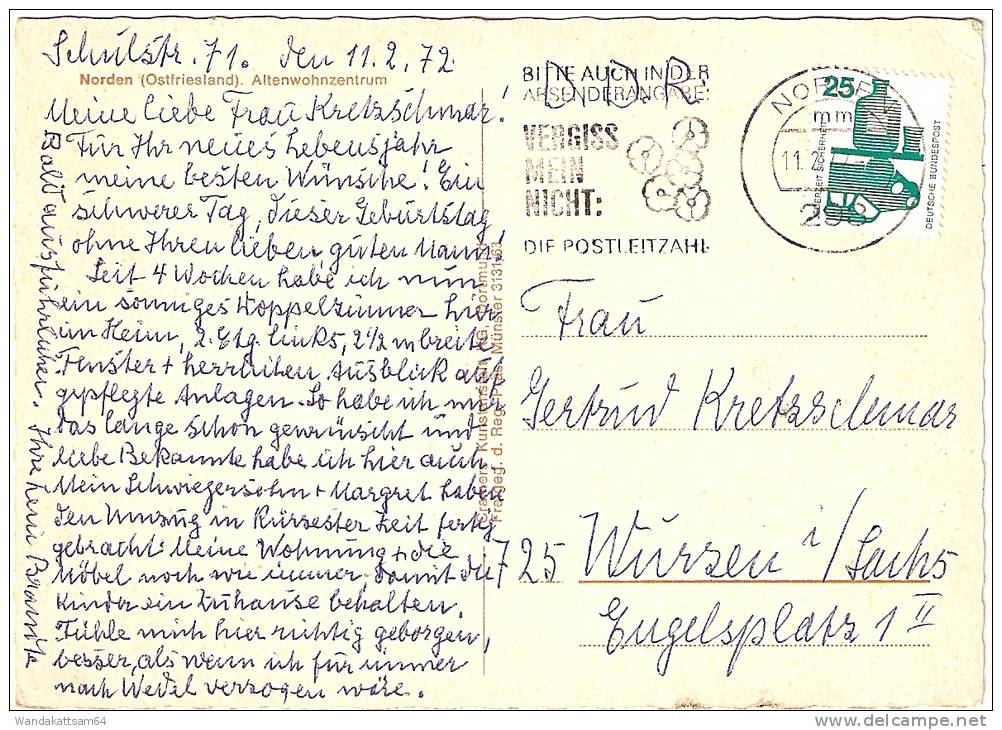 AK Norden (Ostfriesland). Altenwohnzentrum 11. 2. 72 298 NORDEN Mm Nach Wurzen In Sachsen - Norden