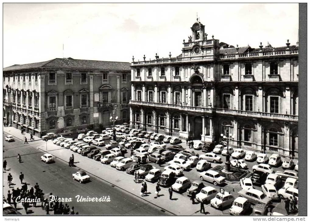 1963 CATANIA PIAZZA UNIVERSITA´ 2 SCAN V AUTOMOBILI ANIMATA - Catania