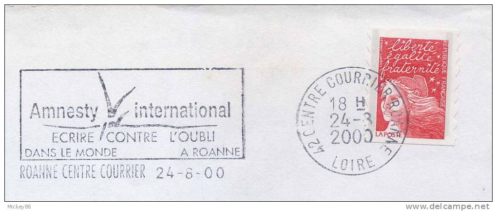 Flamme---2000--ROANNE CC -42--"Amnesty International-écrire Contre L´oubli..." ---tp  Luquet - Other & Unclassified