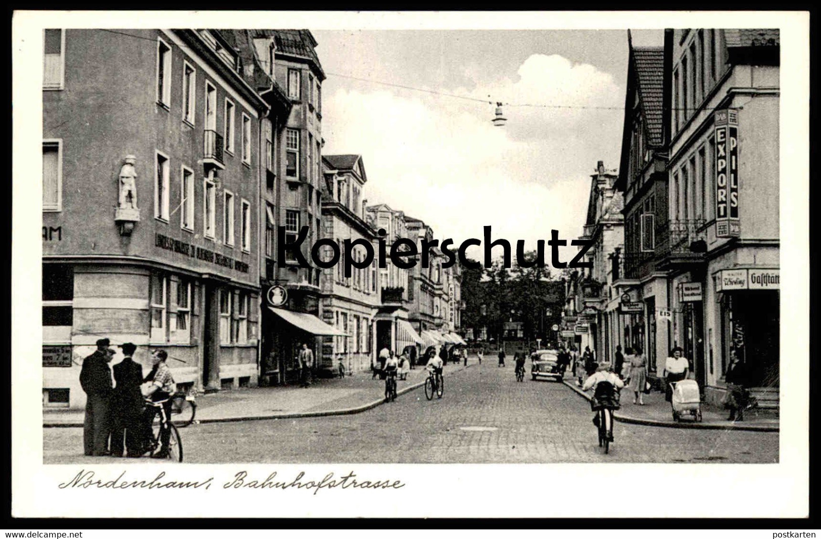 ALTE POSTKARTE NORDENHAM BAHNHOFSTRASSE KAISER'S GESCHÄFT DAB EXPORT BIER Kinderwagen Radfahrer Beer Bière Postcard AK - Nordenham