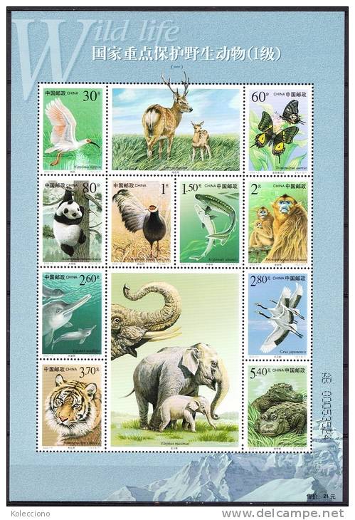 China 2000 Yvert 3773 / 82, Protected Fauna (I), Sheetlet, MNH - Unused Stamps