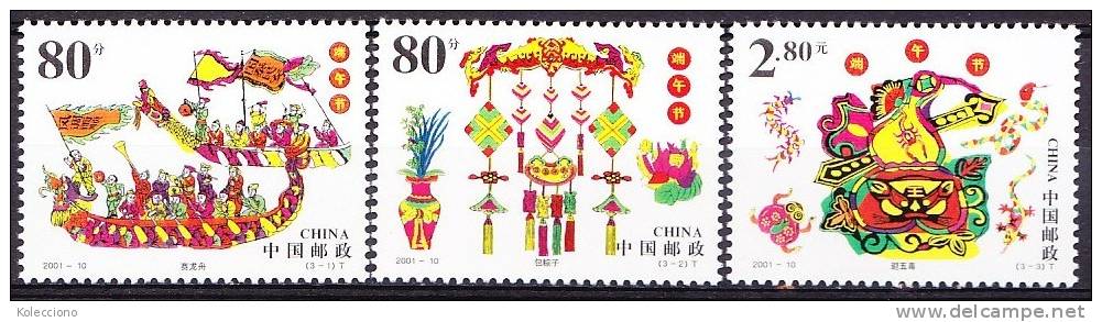 China 2001 Yvert 3904 / 06, Dragon Ships Festival, MNH - Unused Stamps