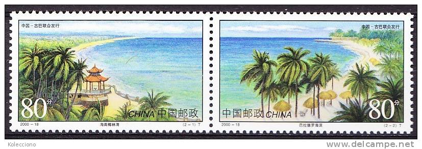 China 2000 Yvert 3834 / 35, Landscapes Of Sea Coast, Joint Issue With Cuba, MNH - Unused Stamps