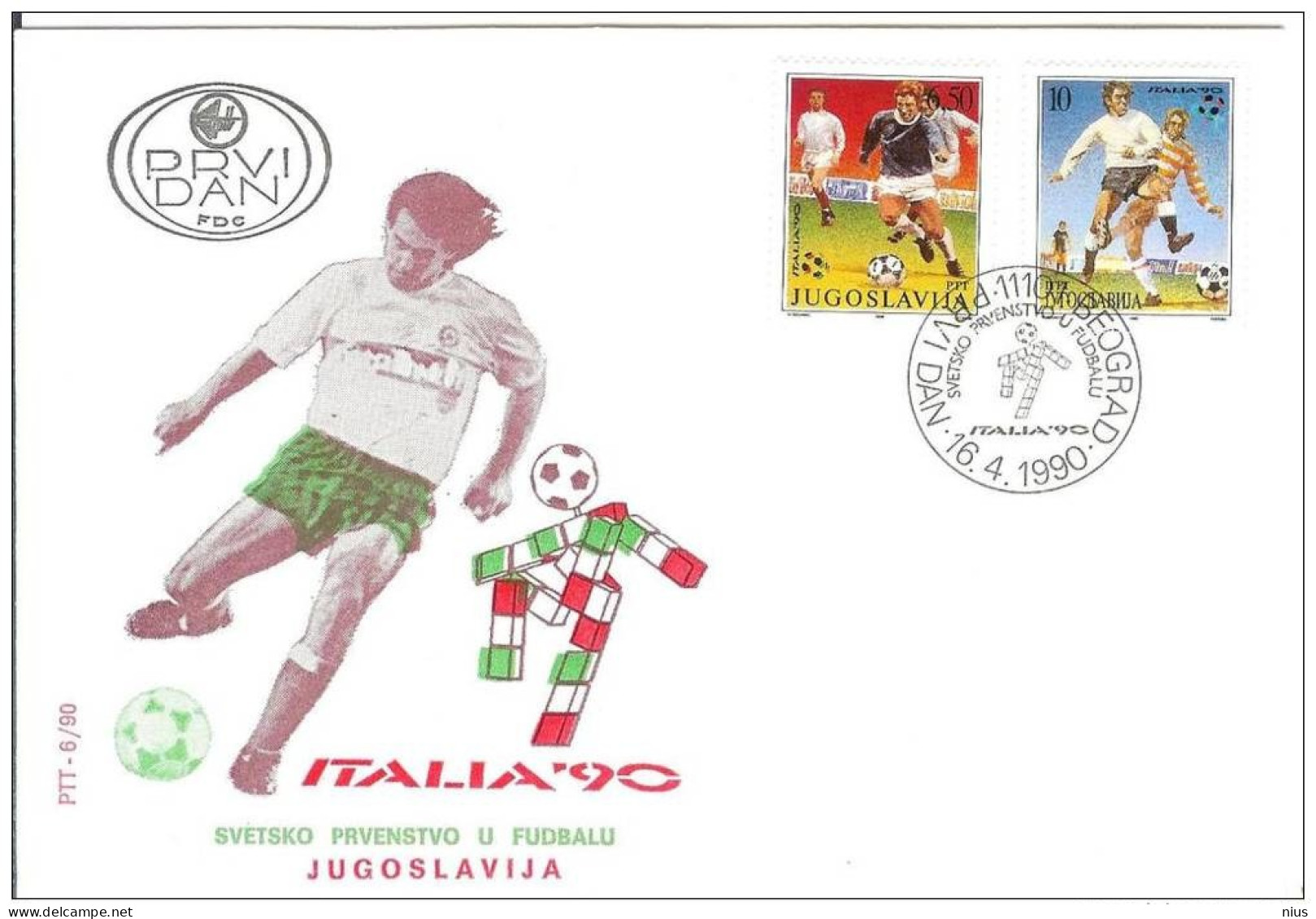 Jugoslavia Jugoslavija Yugoslavia 1990 FDC Football Soccer World Championships Italia - FDC