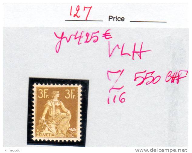 Helvetia, 127* (Z116-550 CHF), Cote 425 €   Bien Centré  Très Frais - Unused Stamps