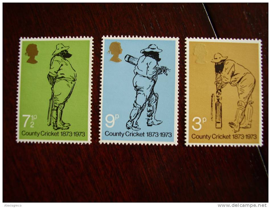 GB 1973 COUNTY CRICKET 1873-1973 Issue 16th.May  MNH Full Set Three Stamps To 9p. - Unclassified