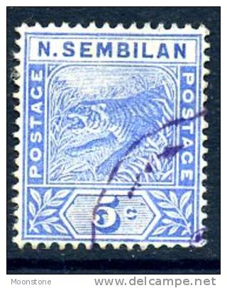 Negri Sembilan 1891 5c Blue Tiger, Fine Used - Negri Sembilan