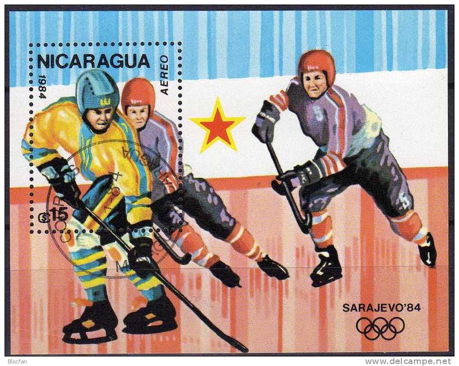 Olympiade Sarajevo 1984 Eishockey Nicaragua Block 155 O 2€ Eishockeyspiel Wintersport Olympic Sheet Of America - Nicaragua