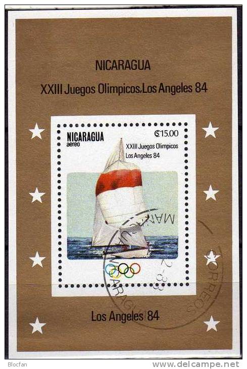 Olympiade In Los Angeles 1984 Segeln Nicaragua Block 147 O 2€ Segel-Sport Summer Olympic Bloc Sheet Of America - Nicaragua