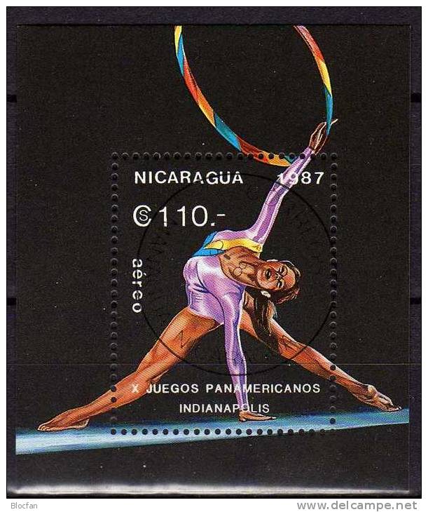 Panamerikanische Spiele 1987 Gymnastik Nicaragua Block 174 O 3€ Sport Bloc Gymnastic Sheet Of America - Nicaragua