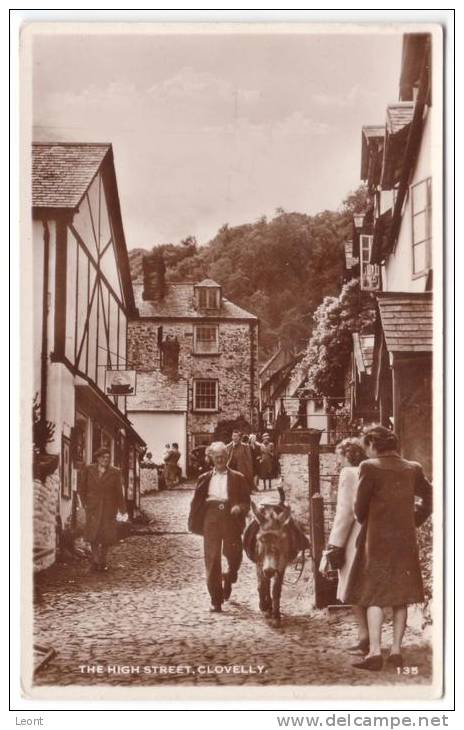 England - Clovelly - The High Street - Donkey -  People - Real Photo - Not Used - Clovelly