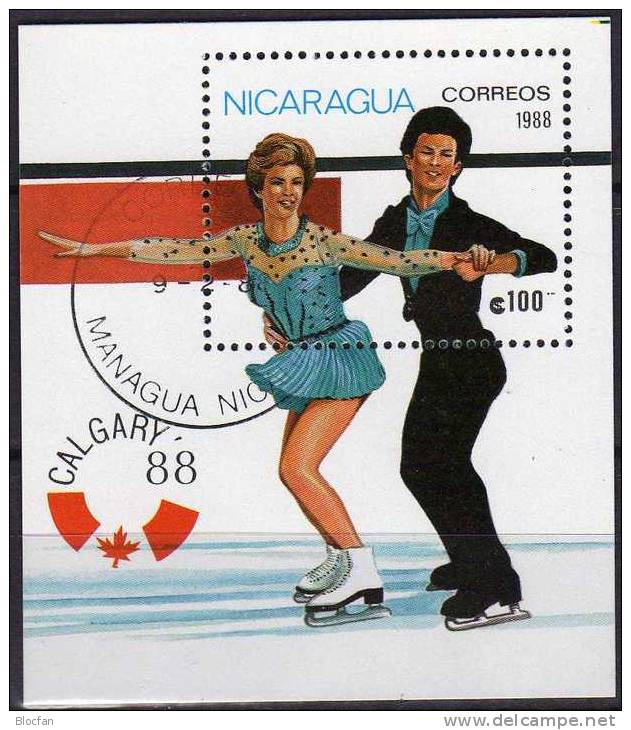 Olympiade Calgary 1988 Eistanz Nicaragua Block 176 O 3€  Eistanzen Sport Bloc Olympic Sheet Of America - Nicaragua