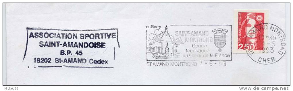 Flamme---1993--St AMAND MONTROND--18---Centre Touristique Au Centre De La France (Berry)-football AS St Amandoise - Enveloppes