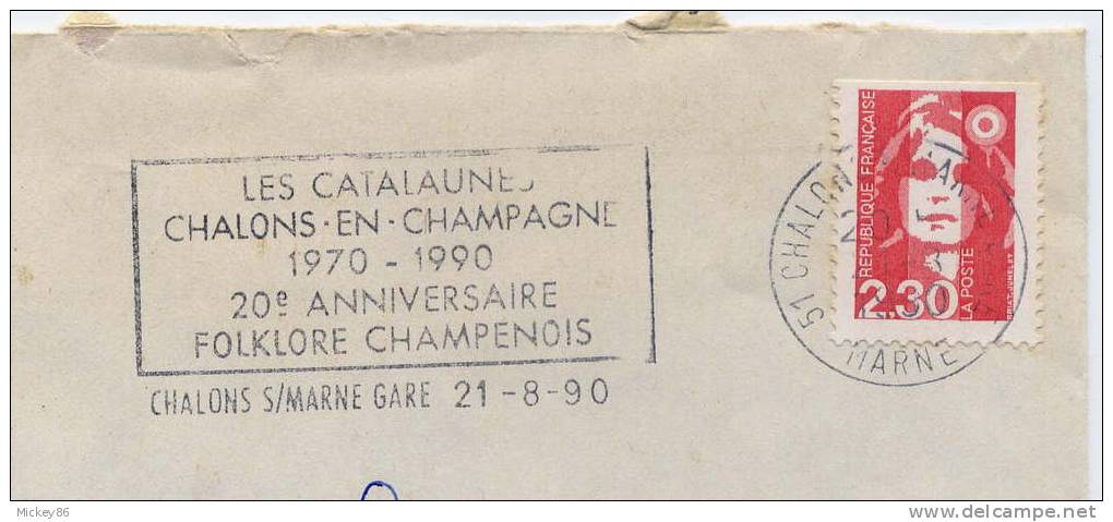 Flamme---1990--Chalons En Champagne--51--Les Catalaunes--20ème Anniversaire Folklore Champenois---tp   14 Juillet - Danse