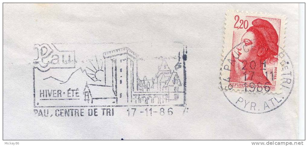 Flamme---1986--PAU--64--Pau Centre De Tri --Hiver-été  (chateau) ----tp   Liberté - Castelli