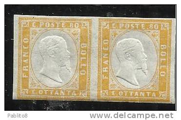ITALIA REGNO ITALY KINGDOM 1861 - 1863 VITTORIO EMANUELE II Cent. 80 GIALLO MNH COPPIA - Ungebraucht