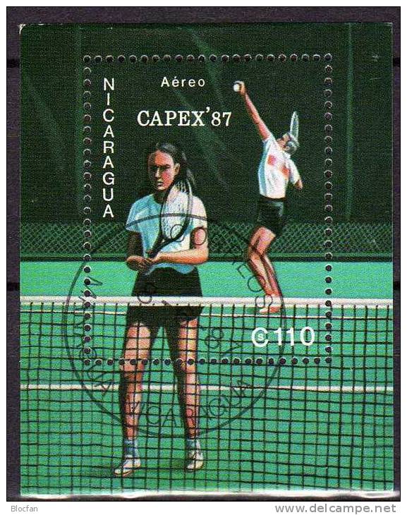 Tennis CAPEX Toronto 1987 Nikaragua Block 173 O 3€ Gemischte Doppel Tennisspiel Philatelic Bloc Sport Sheet Of Nicaragua - Table Tennis