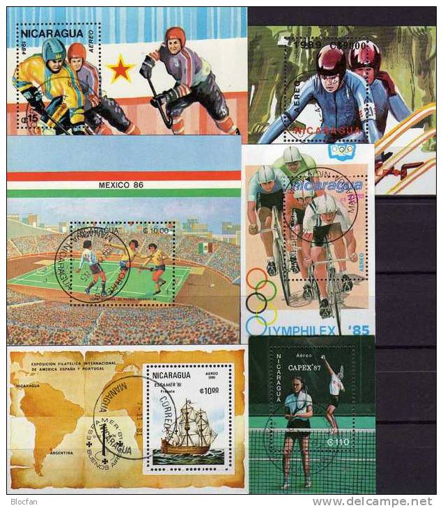 6 Blocks Nicaragua Block # 140 155 162 163 173 185 O 13€ Radrennen Tennis Eishockey Soccer Olympic Bloc Sheet Of America - Nicaragua