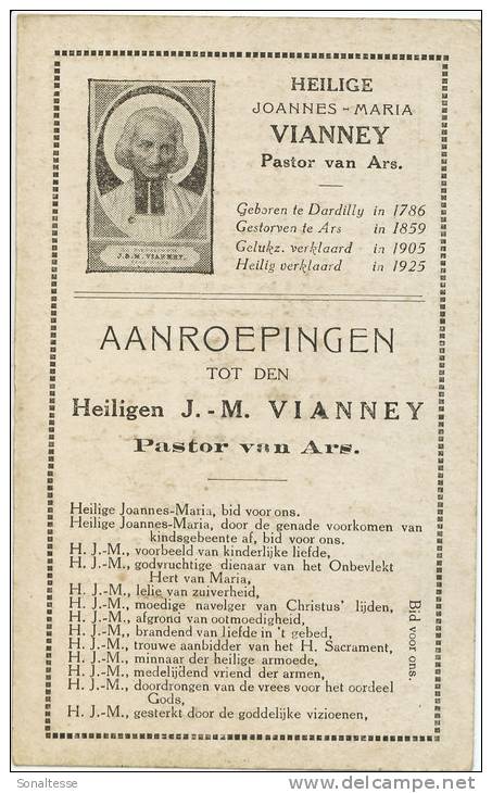 H. Johannes-Maria Vianney / Pastoor Van Ars / Aanroepingen / 1925 - Images Religieuses