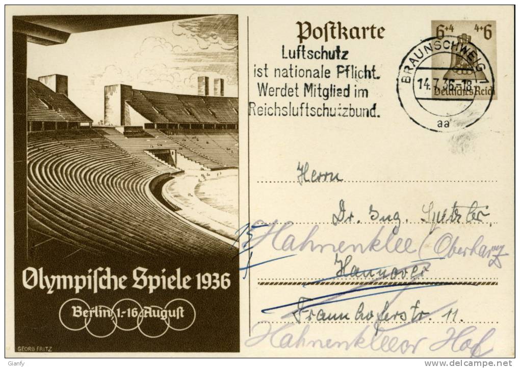 BERLINO OLIMPIADE 1936 DEUTSCHES REICH VMICHEL P 259 - Briefe U. Dokumente