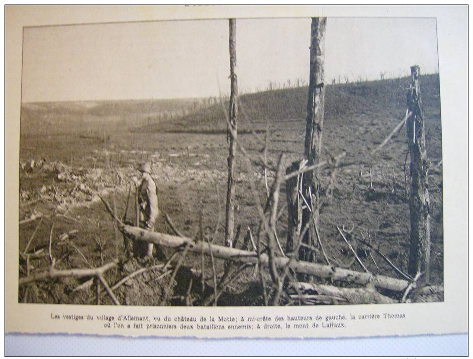 Gravure : Vestiges Du Village D'ALLEMANT Vu Du Chateau De La Motte Carriére Thomas Mont Laffaux  Animé  1917 - Stampe & Incisioni