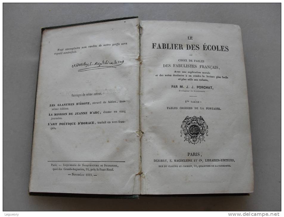 Le Fablier Des Ecoles  Fabulistes Francais   Novembre 1855 - Franse Schrijvers