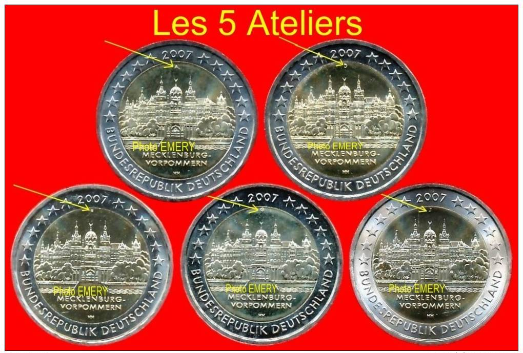 5 Fois 2 Euros Commémorative Les 5 Ateliers ALLEMAGNE 2007 A, D, F, G, J, En UNC, Neuve Sous Sachet - Allemagne