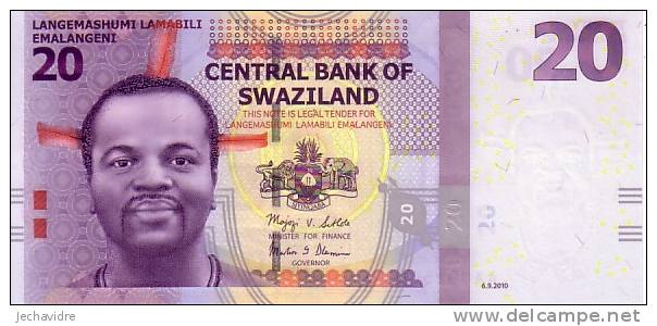 SWAZILAND   20 Emalangeni   Daté Du 06-09-2010    ***** BILLET  NEUF ***** - Swaziland