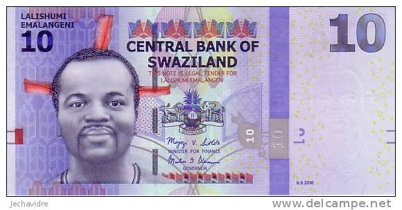 SWAZILAND  10 Emalangeni  Daté Du 06-09-2010     ***** BILLET  NEUF ***** - Swasiland