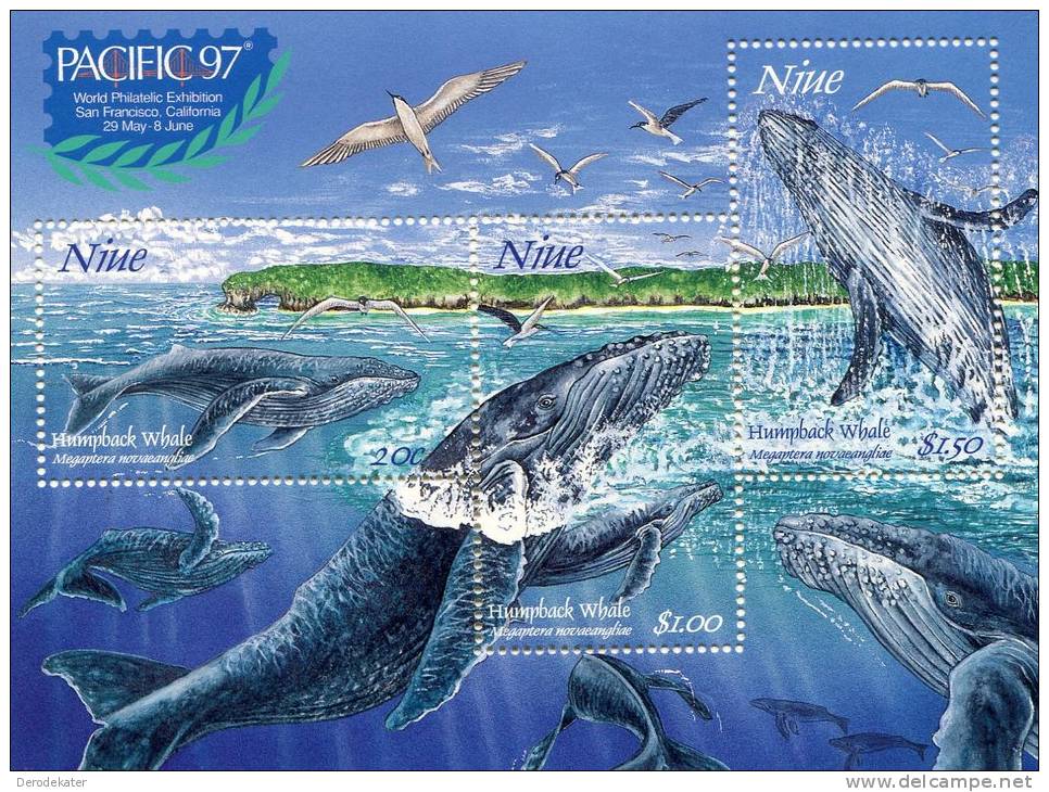Niue 1997. 3v M/s.MNH**.Humpback Whale. Megaptera Novaeangliae.Pacific 97.Baleine. Marine.Sea Life. Bird. Walvis. New! - Wale