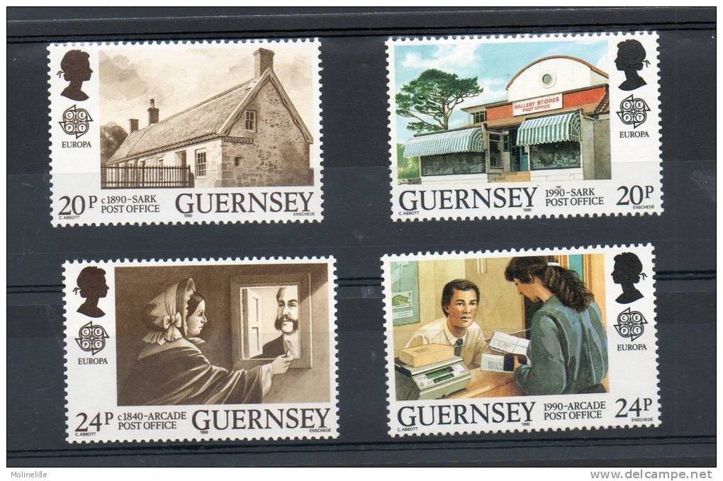 GUERNESEY N°485/488 ** - EUROPA (bâtiments Postaux) - Cote 5 € - 1990