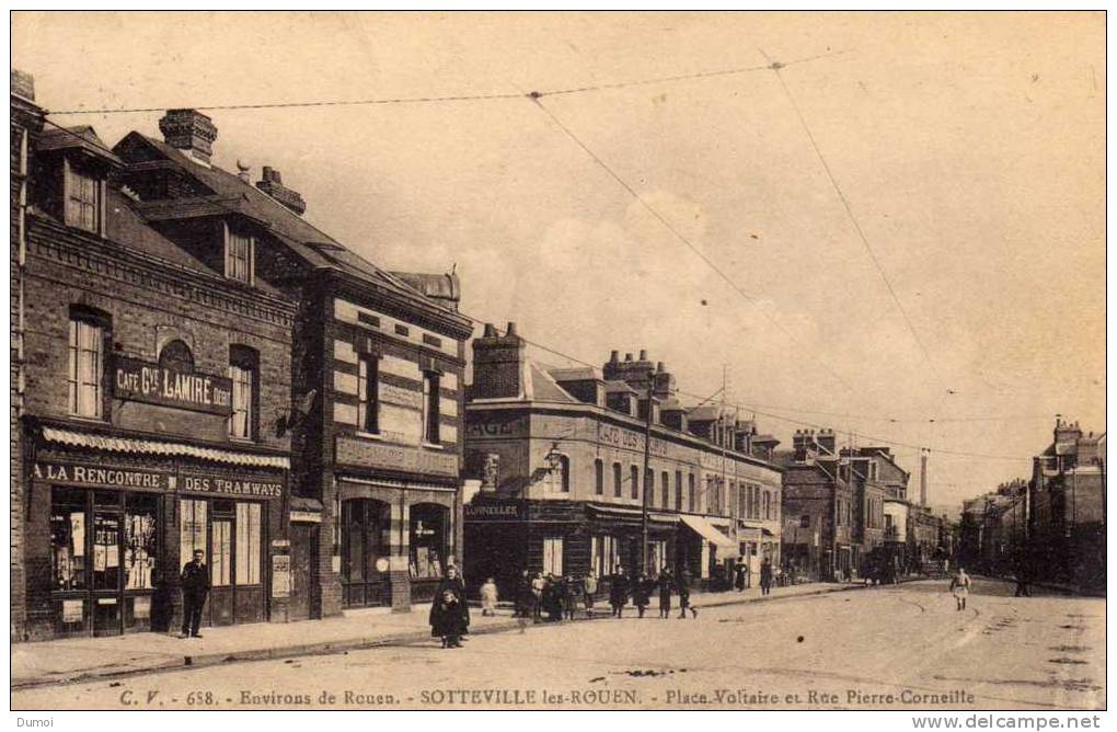 SOTTEVILLE Les ROUEN  -  Place Voltaire Et Rue Pierre Corneille  ( Cafés) - Sotteville Les Rouen