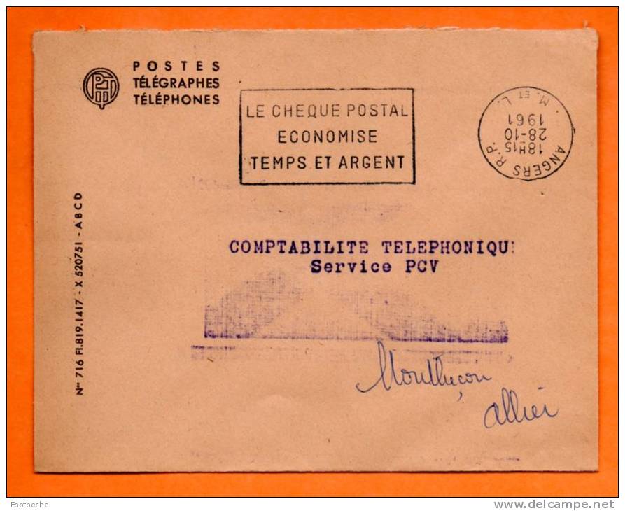 FLAMME  ANGERS LE CHEQUE POSTAL    ( Date à L'envers )             28 / 10 / 1961 Lettre Entière   N° C 257 - Mechanical Postmarks (Advertisement)