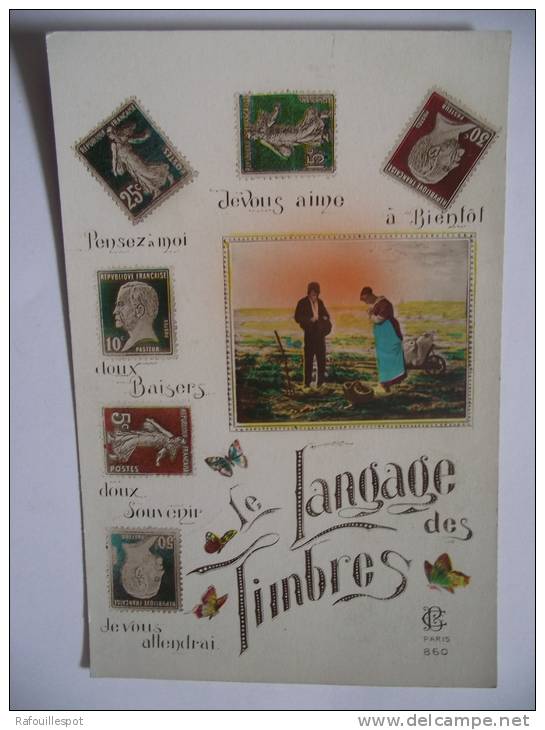 Cpa Le Language Des Timbres - Briefmarken (Abbildungen)