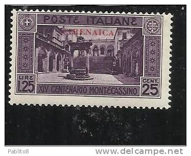 CIRENAICA 1929 MONTECASSINO L. 1,25 + 25c  MNH - Cirenaica