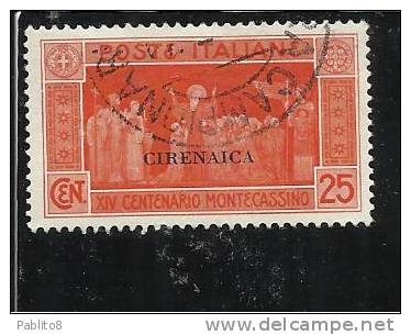 CIRENAICA 1929 MONTECASSINO 25c TIMBRATO - Cirenaica
