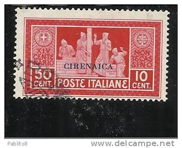 CIRENAICA 1929 MONTECASSINO 50c + 10c TIMBRATO - Cirenaica