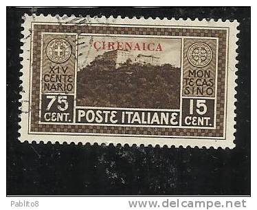 CIRENAICA 1929 MONTECASSINO 75c + 15c TIMBRATO - Cirenaica