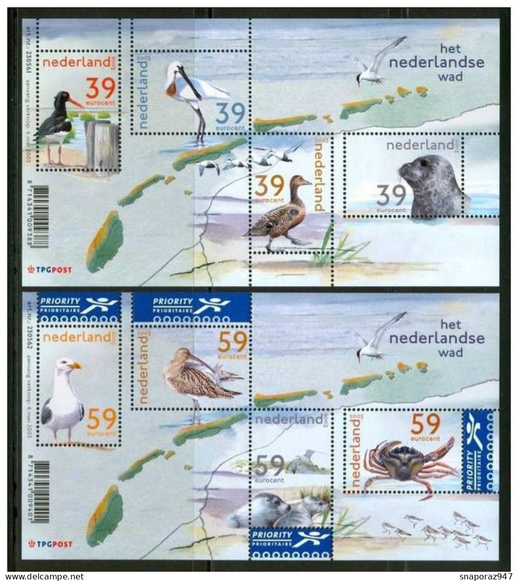 2003 Olanda Fauna Vita Marina Marine Life Uccelli Birds Vogel Oiseaux Set 2 Block MNH** B1 - Albatros & Stormvogels