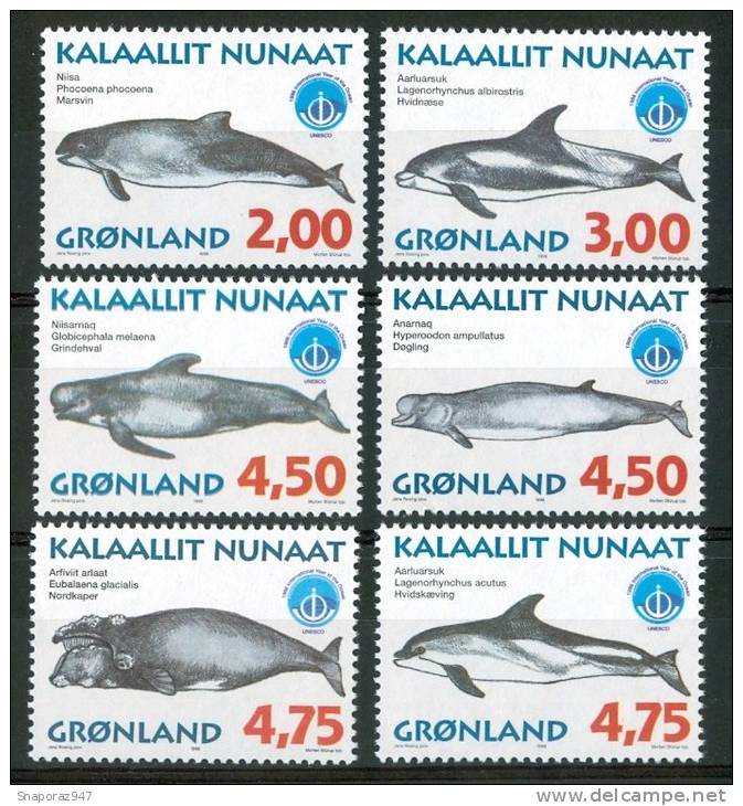 1998 Groenlandia Cetacei Cetaceans Cètacès Balene Whales Baleines Pesci Fishes Fische Poissons Set MNH** B8 - Wale