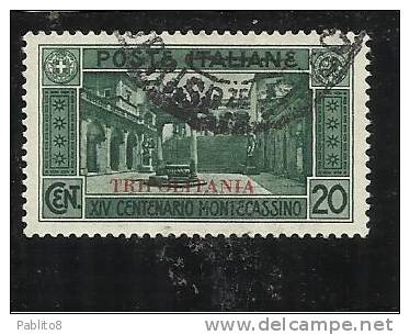 TRIPOLITANIA 1929 MONTECASSINO 20c TIMBRATO - Tripolitania