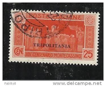 TRIPOLITANIA 1929 MONTECASSINO 25c TIMBRATO - Tripolitaine