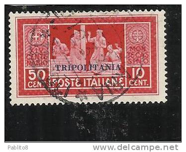 TRIPOLITANIA 1929 MONTECASSINO 50c + 10c TIMBRATO - Tripolitaine