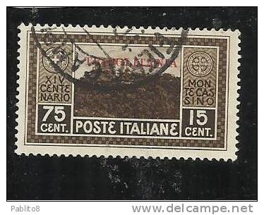 TRIPOLITANIA 1929 MONTECASSINO 75c + 15c TIMBRATO - Tripolitania