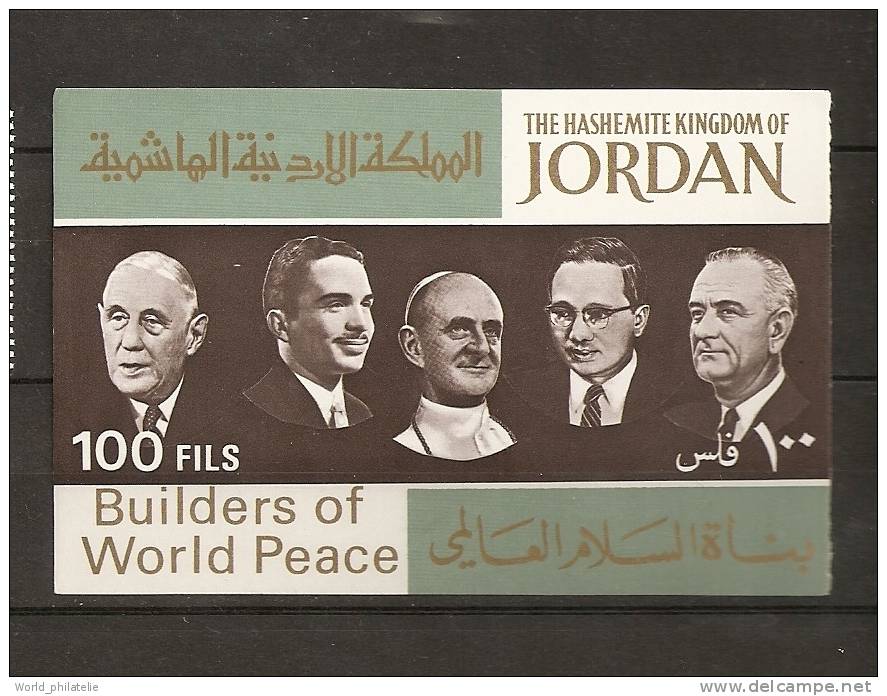 Jordanie Jordan 1967 N° BF Bloc ND ** Paix, Thant, De Gaulle, Johnson, Paul VI, Hussein - Jordan