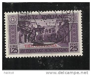 TRIPOLITANIA 1929 MONTECASSINO L. 1,25 + 25c TIMBRATO - Tripolitaine