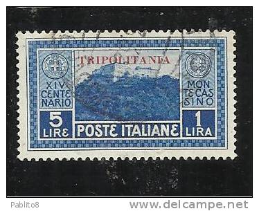 TRIPOLITANIA 1929 MONTECASSINO L. 5 + 1 TIMBRATO - Tripolitania