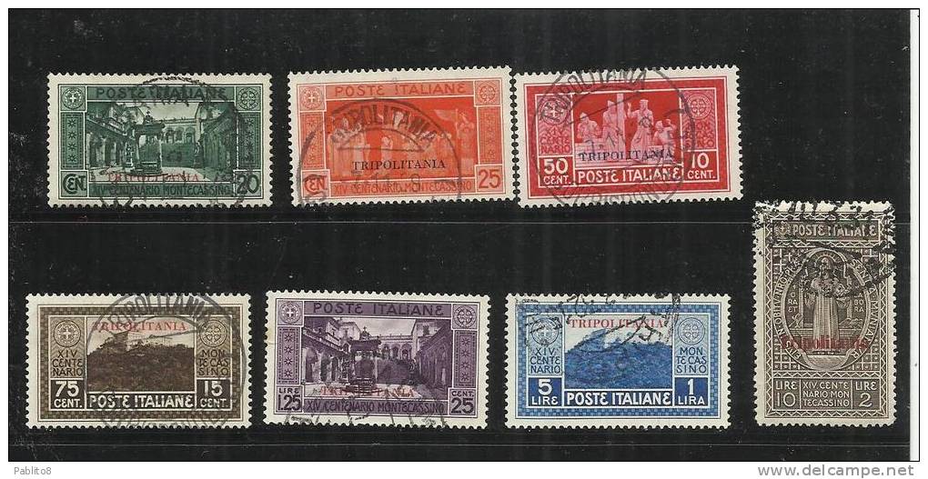 TRIPOLITANIA 1929 MONTECASSINO SERIE COMPLETA TIMBRATA - Tripolitaine