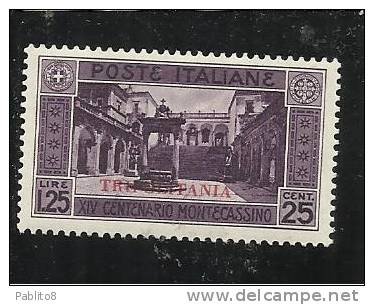 TRIPOLITANIA 1929 MONTECASSINO L. 1,25 + 25c  MNH - Tripolitaine